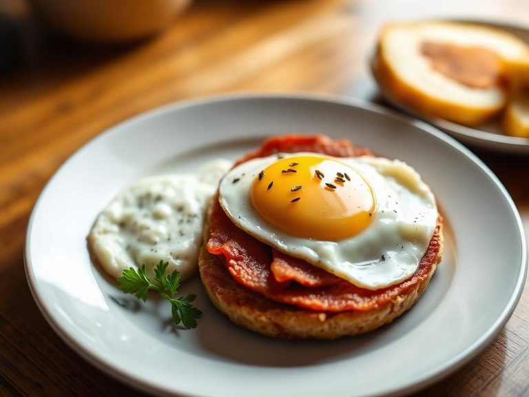 Bologna and egg breakfast plate