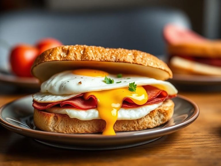 Bologna and egg breakfast sandwich