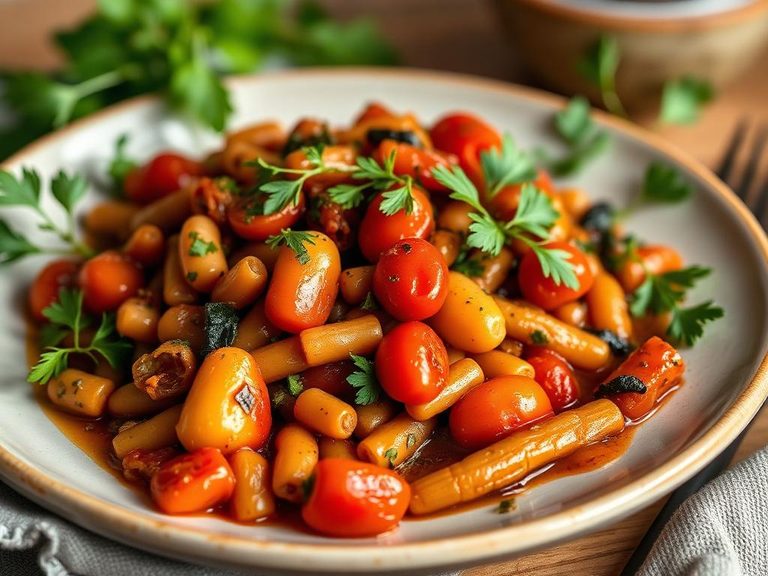 Braised beans with tomatoes and herbs