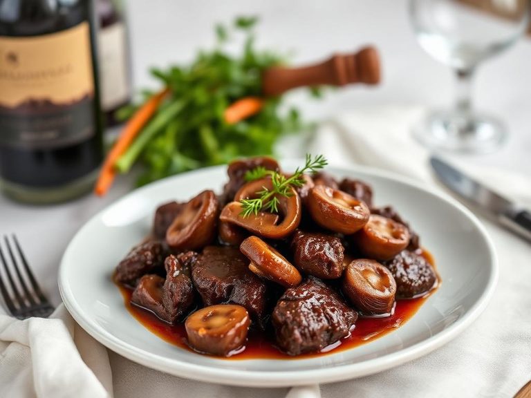 Braised Beef with Red Wine and Mushrooms