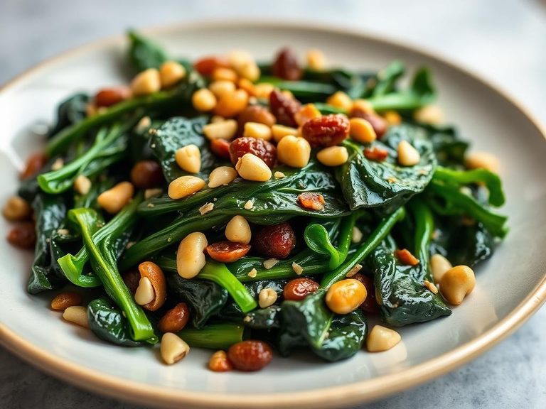 Braised Chard with Raisins and Pine Nuts