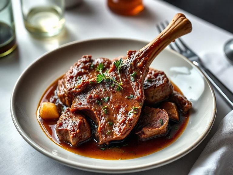 Braised Lamb Flap with Garlic and Herbs