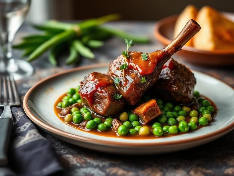 Braised Lamb Shank with Minted Peas