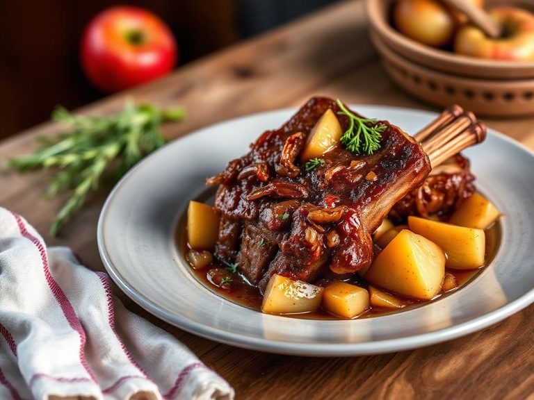 Braised pork ribs with apples and onions