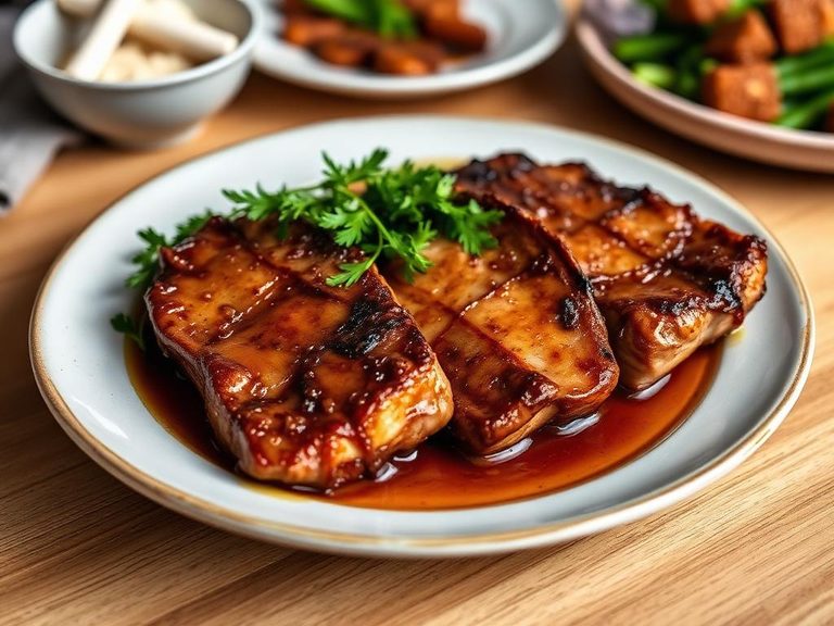 Braised pork shoulder steaks