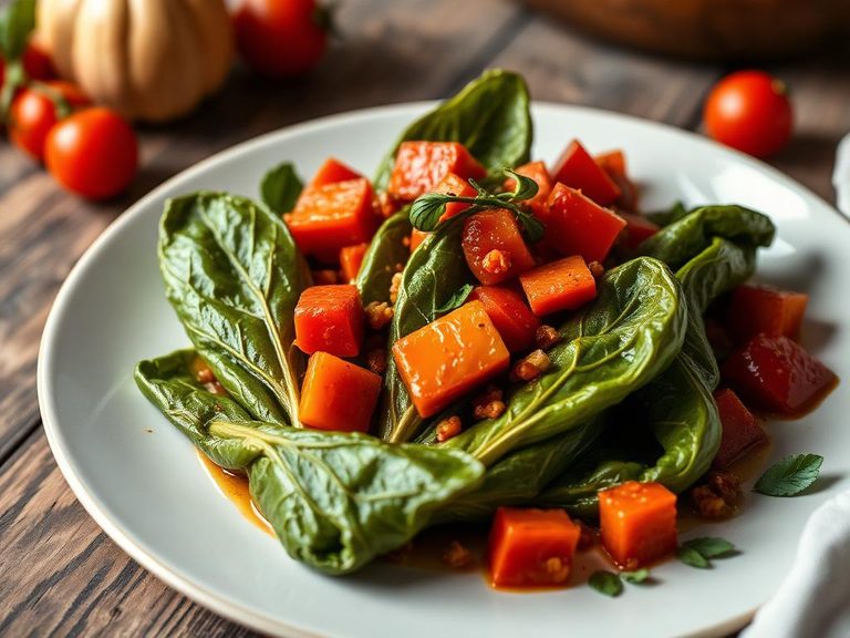 Braised pumpkin leaves with tomatoes