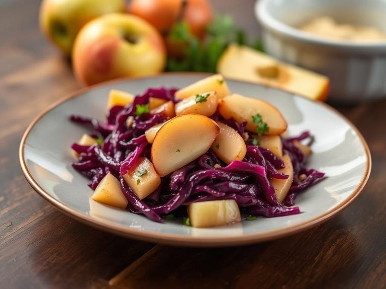 Braised red cabbage with apples and onions
