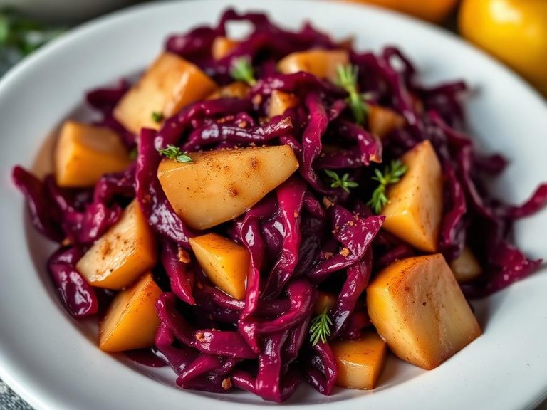 Braised red cabbage with apples and spices
