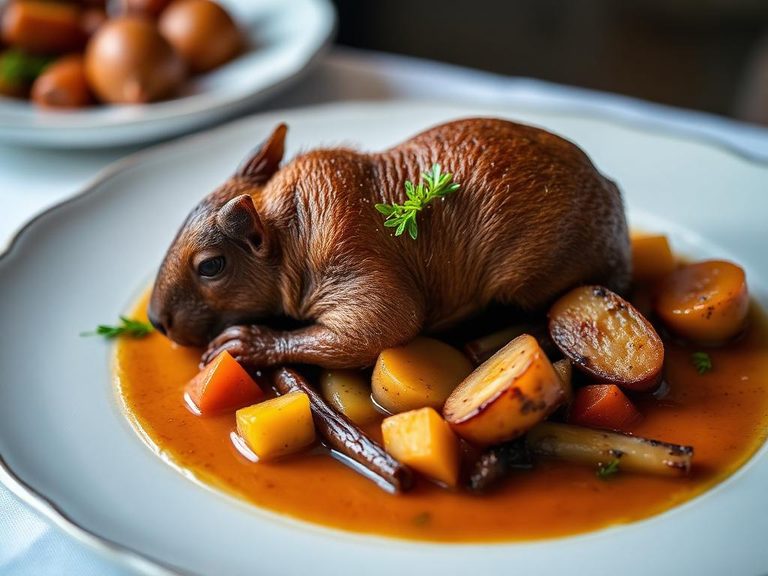 Braised squirrel with root vegetables