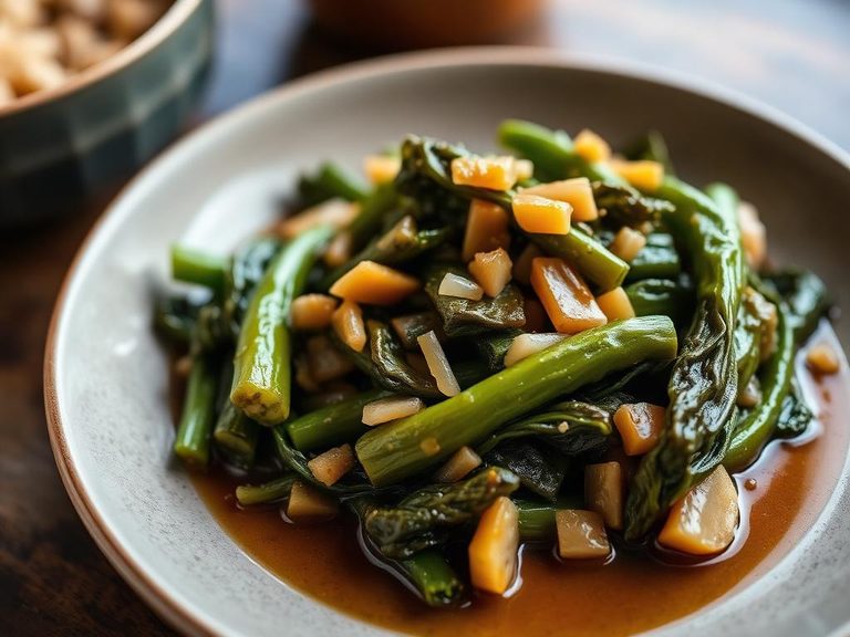 Braised turnip greens with onions and vinegar