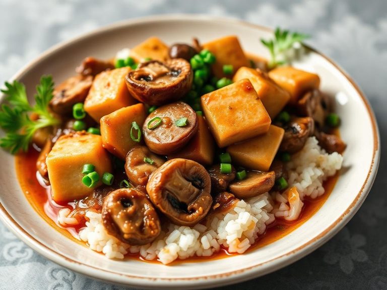 Braised with mushrooms and tofu