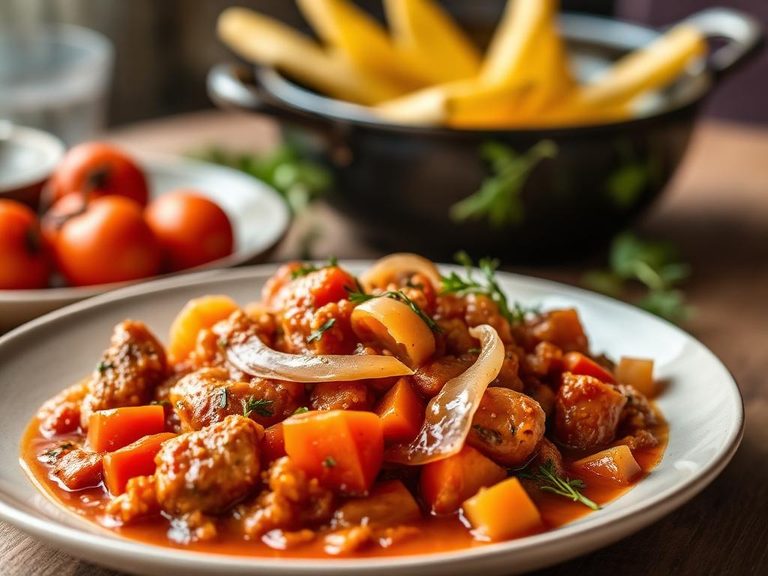 Braised with tomatoes and onions