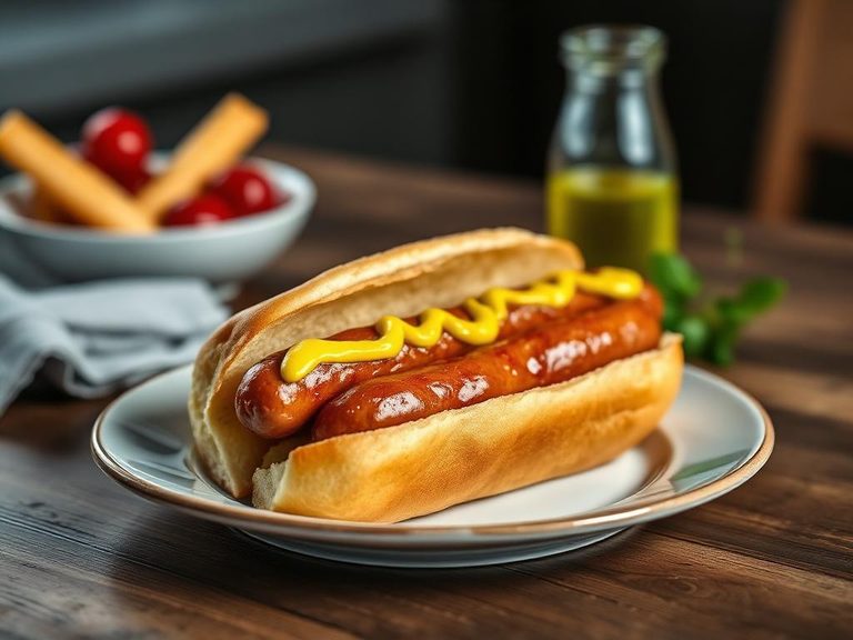 Bratwurst in a bun with mustard (Bratwurst im Brötchen)