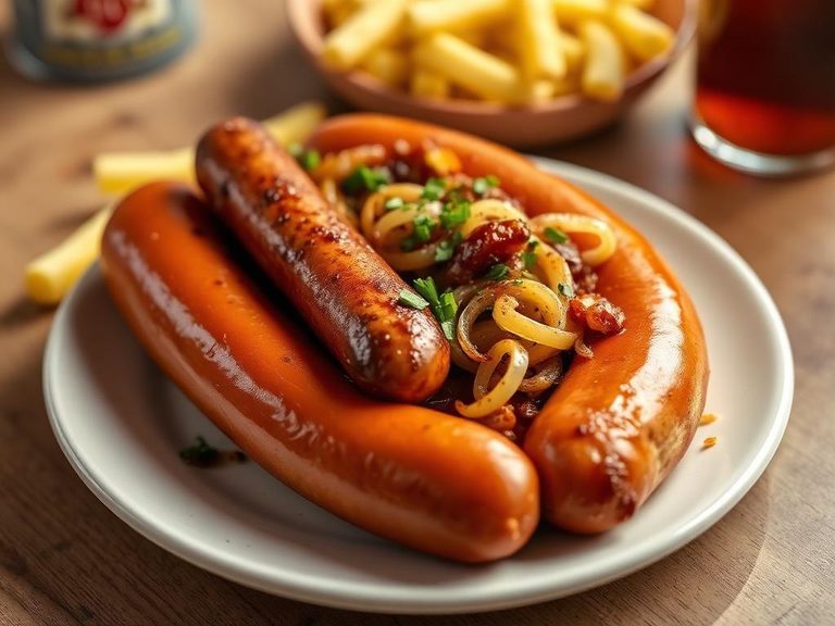 Bratwurst with beer onions