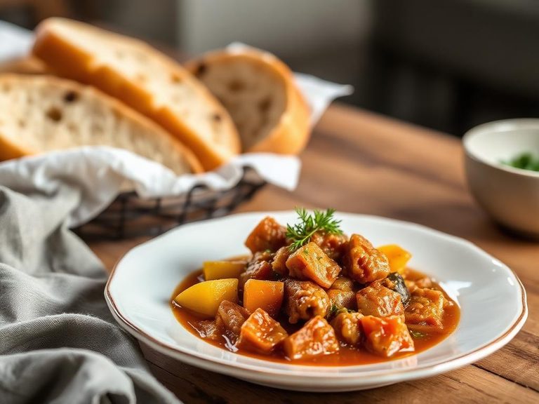 Bread and stew (e.g., with tomato stew)