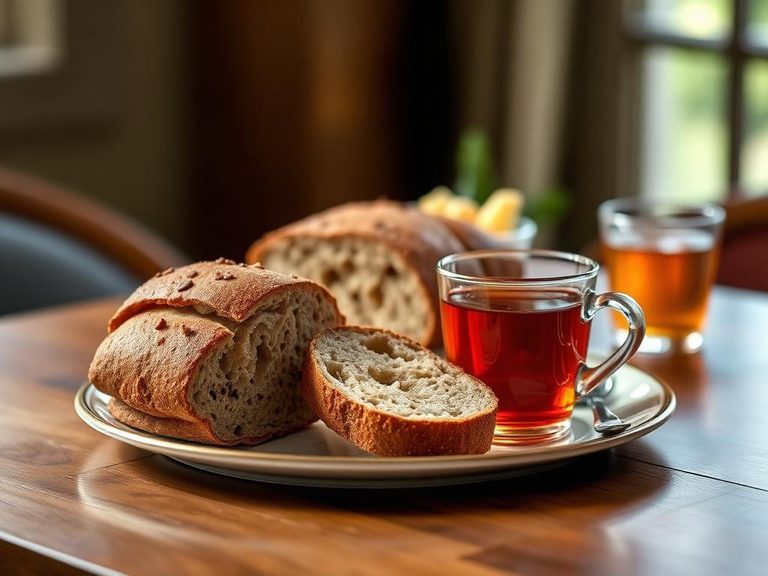 Bread and tea (breakfast staple)