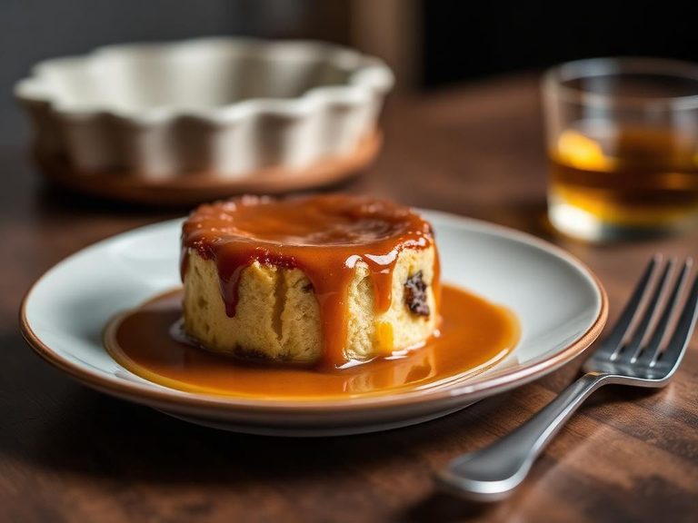 Bread pudding with whiskey sauce