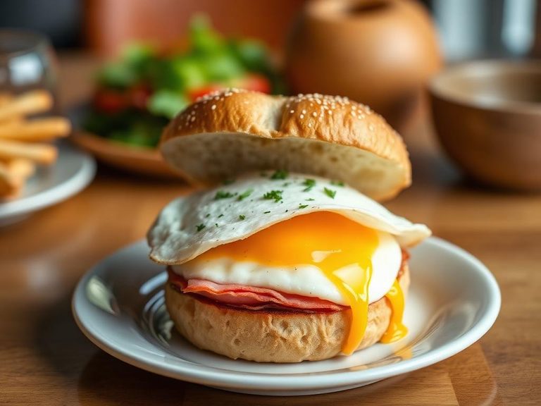 Breakfast Bagel with Egg and Ham