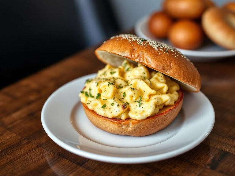 Breakfast bagel with scrambled eggs