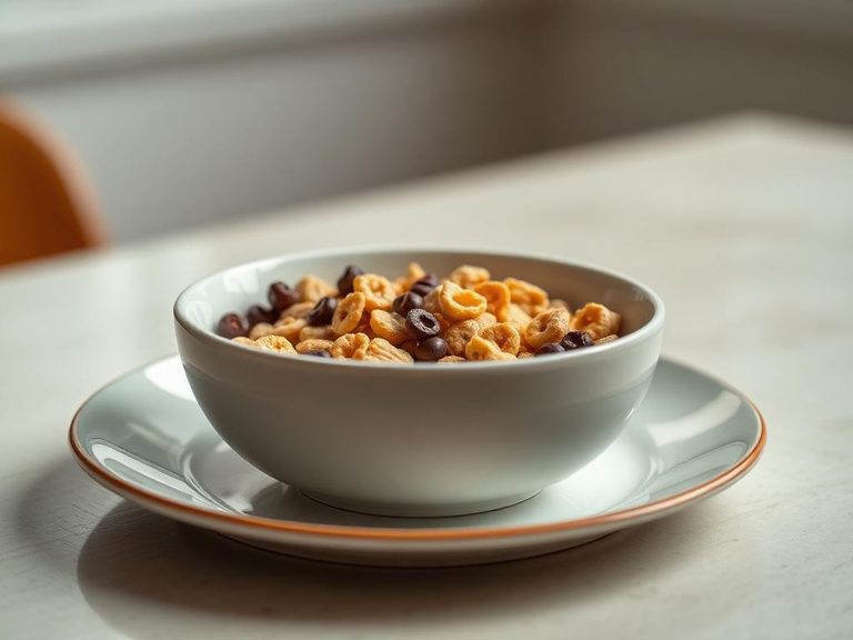 Breakfast cereal bowl with milk