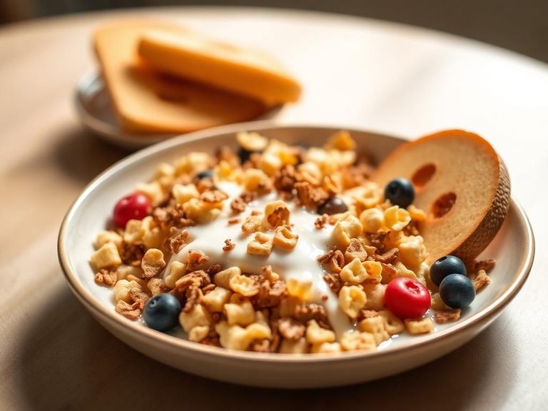 Breakfast cereal with milk or plant-based milk