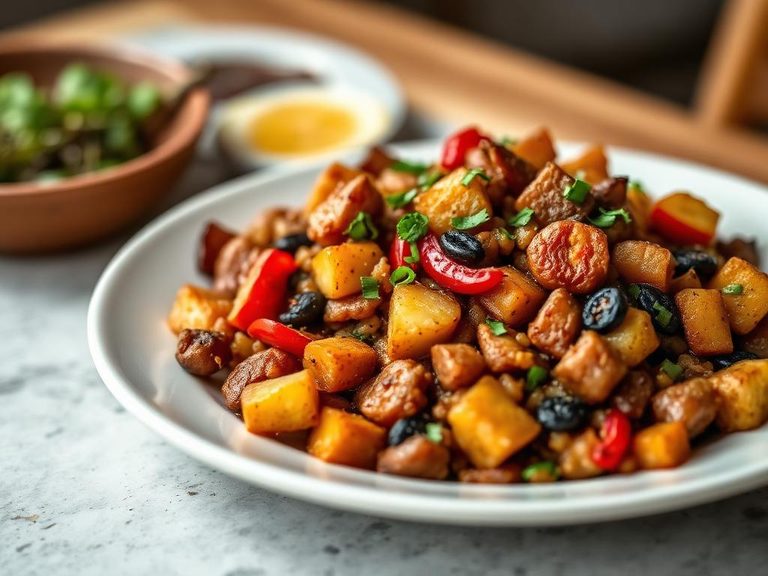 Breakfast hash with potatoes and peppers
