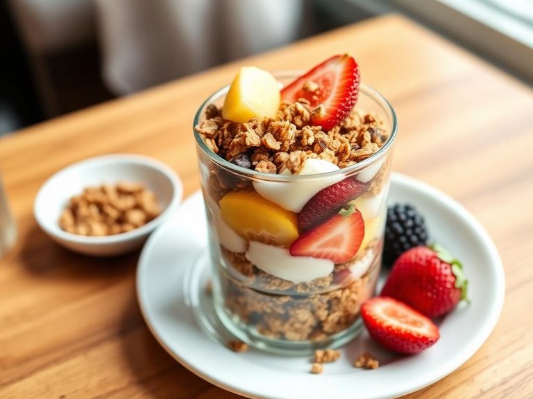 Breakfast parfait with granola and fresh fruit