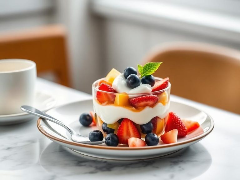 Breakfast parfait with yogurt and fruit