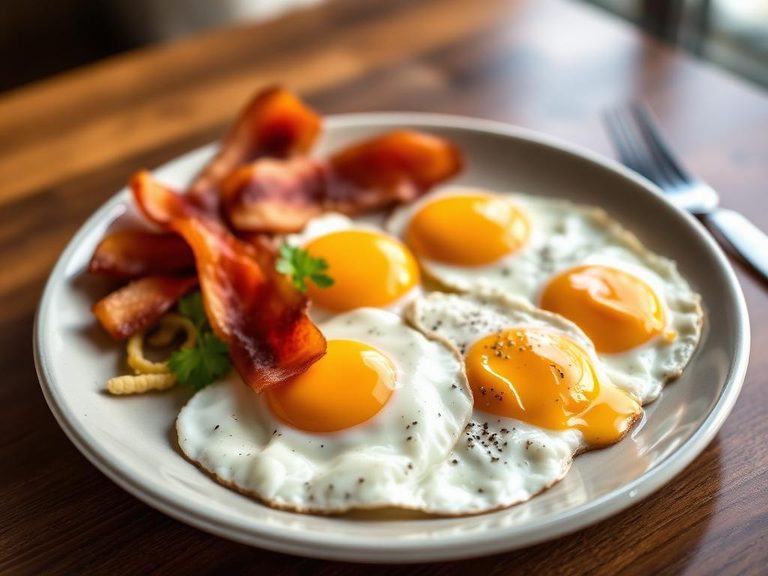 Breakfast platter with eggs and bacon