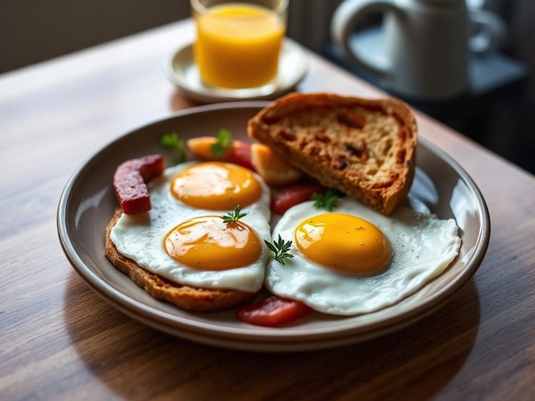 Breakfast platter with eggs and toast