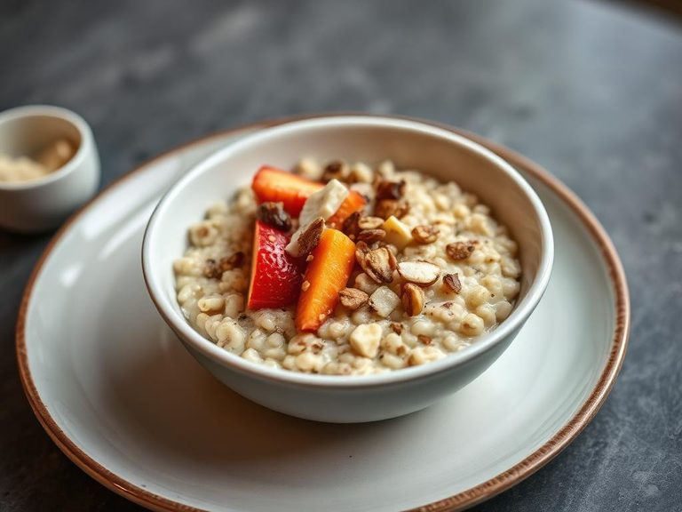 Breakfast porridge with fruit and nuts