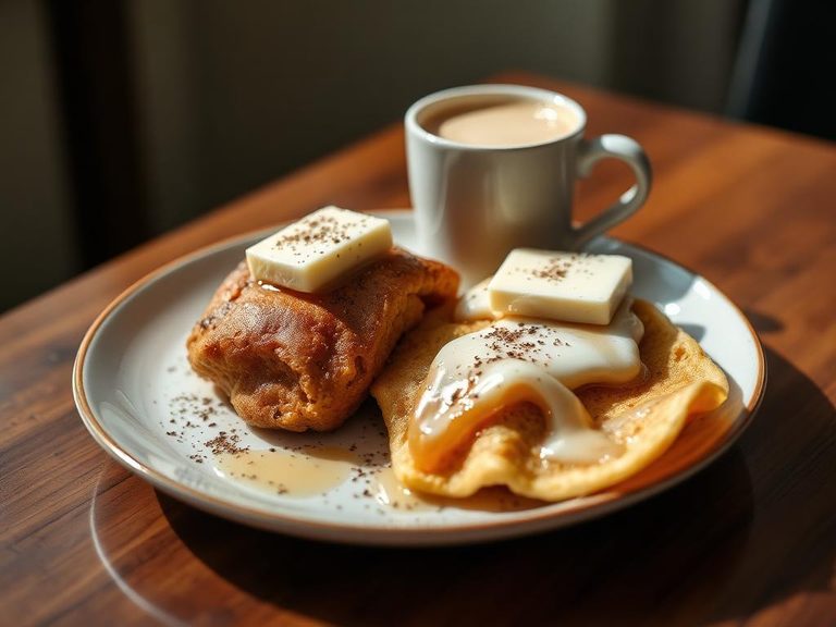 Breakfast with butter and café con leche