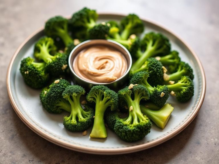 Broccoli florets with almond butter dip