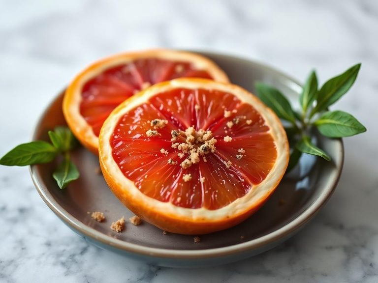 Broiled grapefruit with a sprinkle of brown sugar