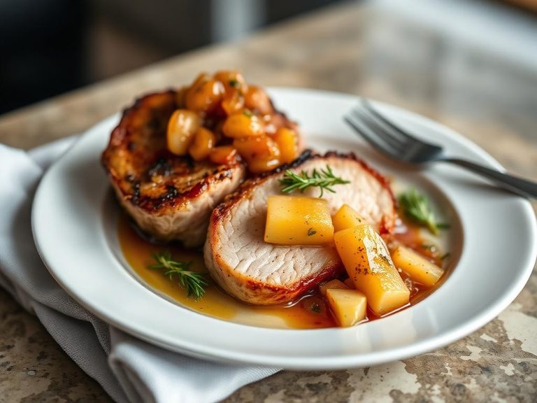Broiled Pork Chops with Apple Compote