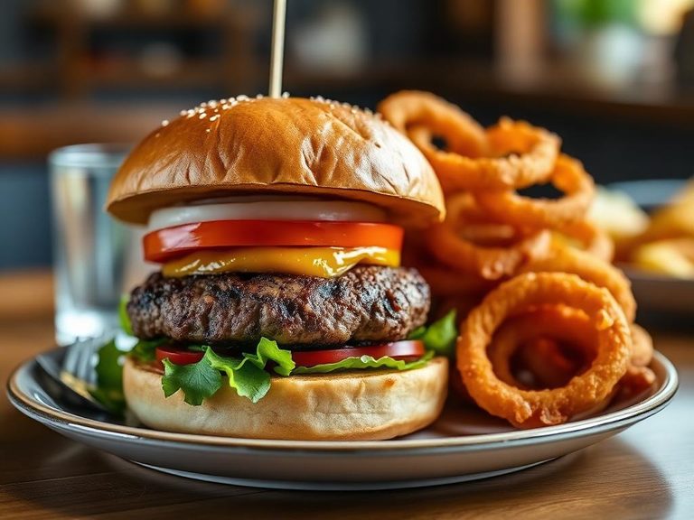 Burger and onion rings combo