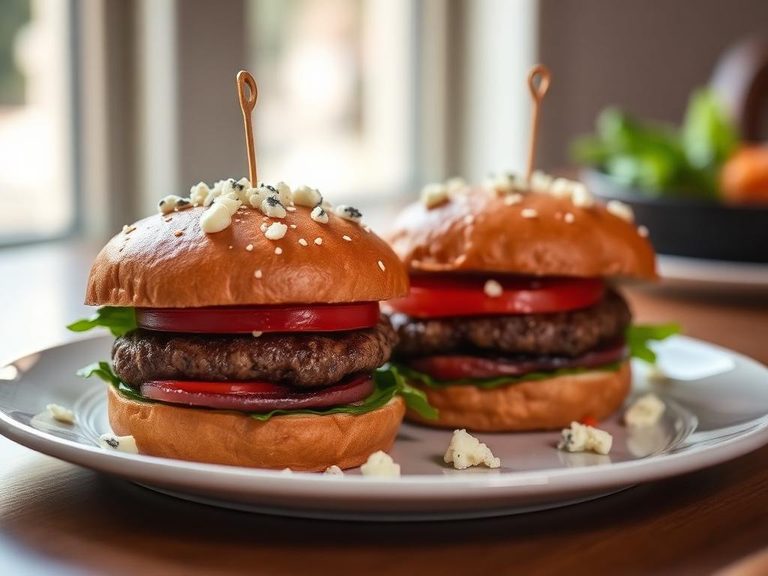 Burgers with blue cheese crumbles