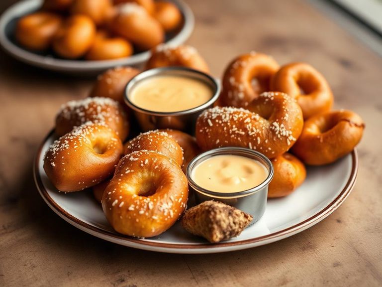 Buttered pretzel bites with cheese dip