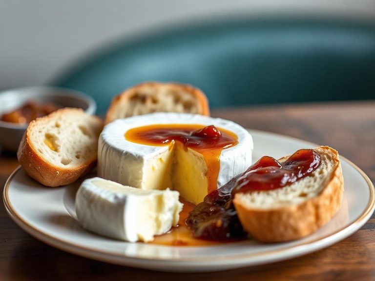 Camembert with baguette and fig jam