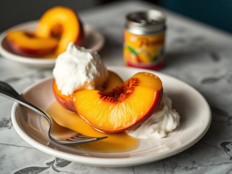Canned Peach Half with Ice Cream