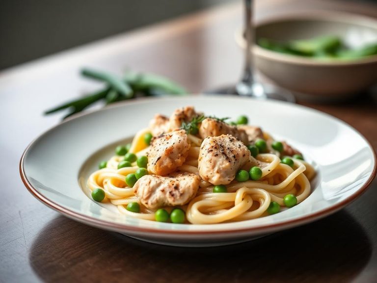 Carbonara with Chicken and Peas
