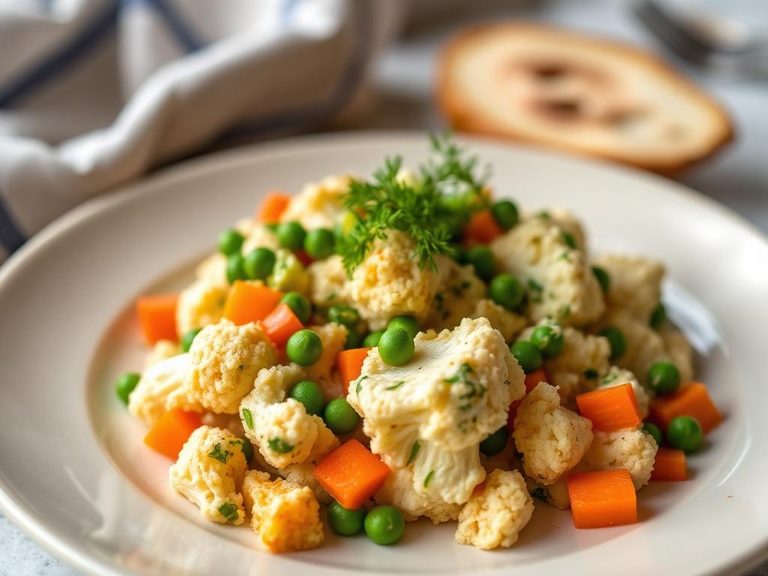 Cauliflower Cheese with Peas and Carrots
