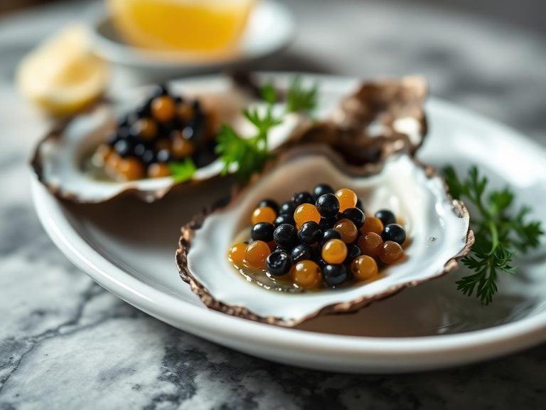 Caviar garnish for oysters