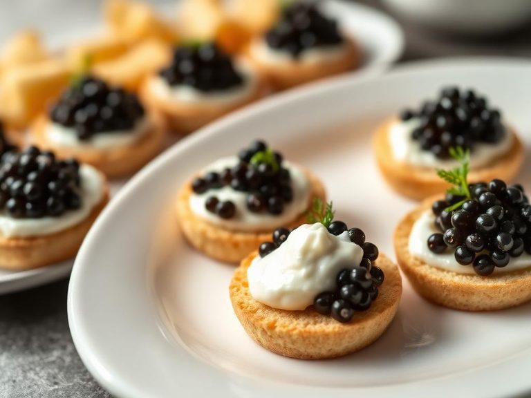 Caviar on blinis with crème fraîche