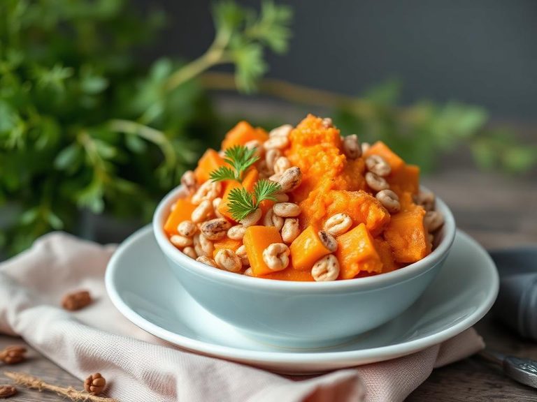 Cereal mixed with pureed carrots