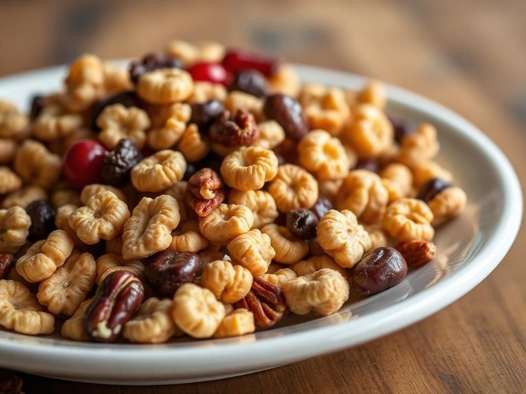 Cereal snack mix with nuts and dried fruit