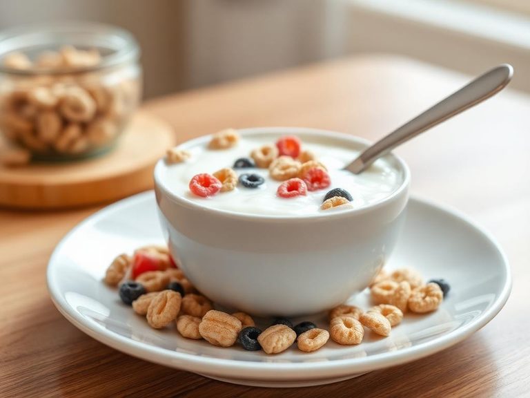 Cereal stirred into yogurt for toddlers