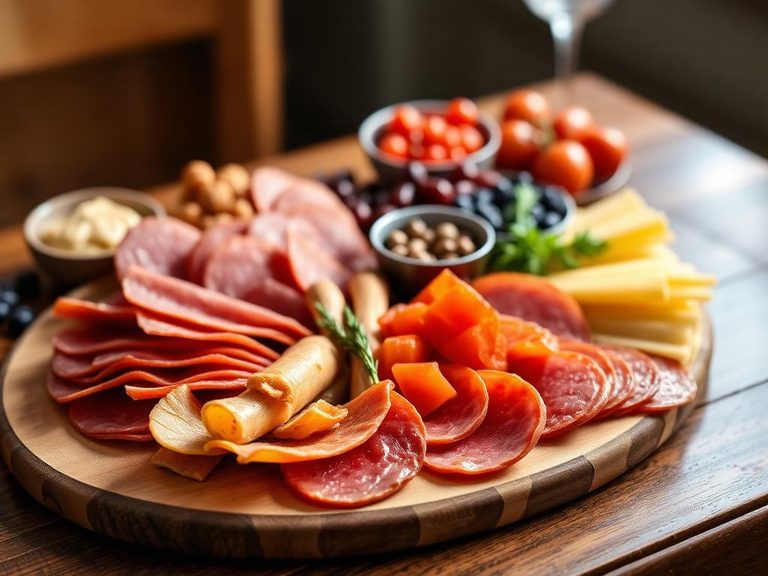 Charcuterie board with cured meats