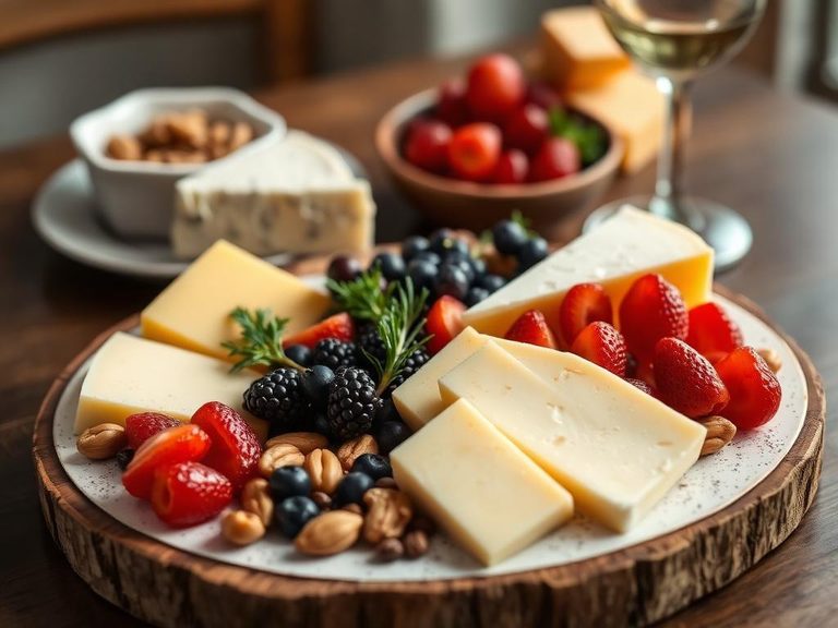 Cheese platter with fruit and nuts