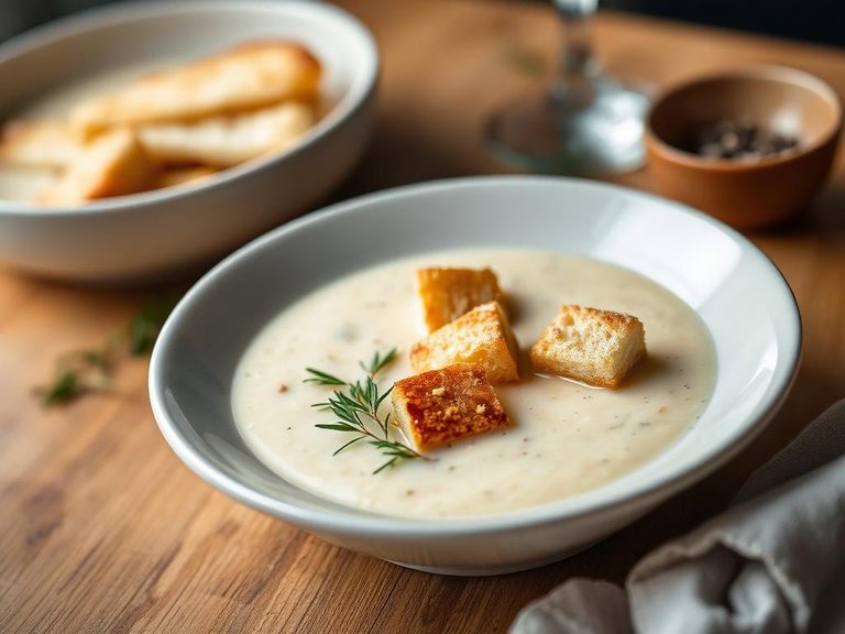 Cheese soup with croutons